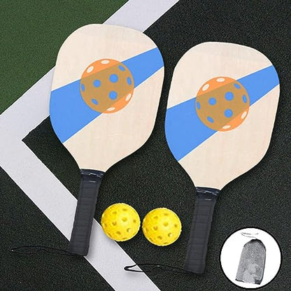 Wooden Set with Cushion Grip Beginner Racket 40cm Long 19cm Wide 2 Paddles 2 s Portable