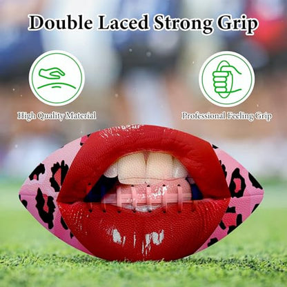 American Football, Official Size 11.9 x 7.3 Inch, Premium Composite Leather High-Grip Ball with Pro-Style Lacing, Unique Prints for Training, Games & Gifts - color: Lip Pink Leopards