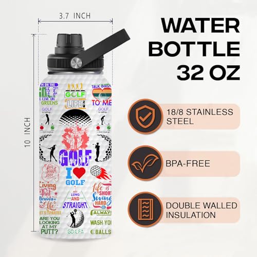 Golf Water Bottle 32oz Stainless Steel Tumbler Insulated Bottles For Men Women,Gifts for Golf Lover Women Girls Friends Teens Birthday Christmas - color: Golf
