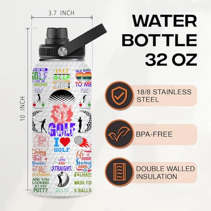 Golf Water Bottle 32oz Stainless Steel Tumbler Insulated Bottles For Men Women,Gifts for Golf Lover Women Girls Friends Teens Birthday Christmas - color: Golf