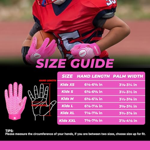 HANDLANDY Youth Football Gloves, Kids Sticky Receiver Gloves,Super Grip Football Glove Best Gift for Boys,Girls - color: Pink and White, size: X-Small-Youth