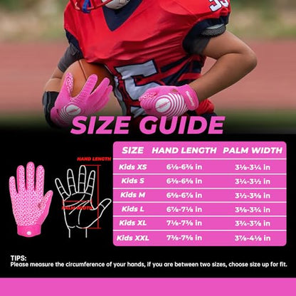 HANDLANDY Youth Football Gloves, Kids Sticky Receiver Gloves,Super Grip Football Glove Best Gift for Boys,Girls - color: Pink and White, size: X-Small-Youth