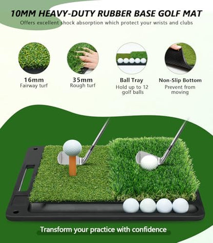 Golf Net, 10 x 7FT Golf Practice Nets for Backyard Driving Hitting Swing Chipping Training with Hitting Mat for Indoor & Outdoor, Gifts for Men Dad Husband Golfers Him