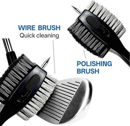Hiker Dual-Sided Golf Club Brush, Golf Iron Cleaner Brush, Golf Club Cleaning Brush with Groove Cleaner, 24 inch Retractable Zipline Carabiner & Comfortable Rubber Grip Golf Accessories for Men