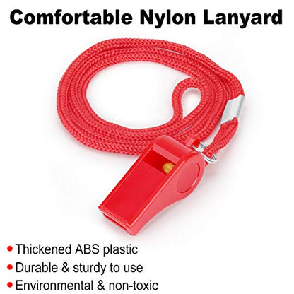 12PCS Red Emergency Whistle with Lanyard, Super Loud Plastic Whistles Bulk Perfect for Self-Defense, Lifeguard and Emergencies