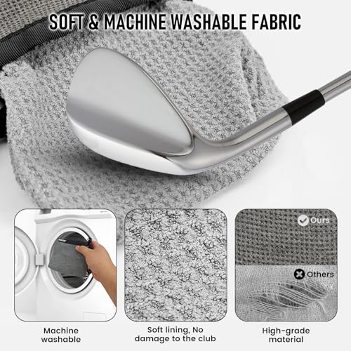 Golf Club and Golf Ball Cleaning Bag - Cleans Club Grooves, Waterproof Clean Face Tech, Detachable Clip, Machine Washable, Stay-Dry Exterior,Golf Gift for Men(1, GRAY) - color: Gray