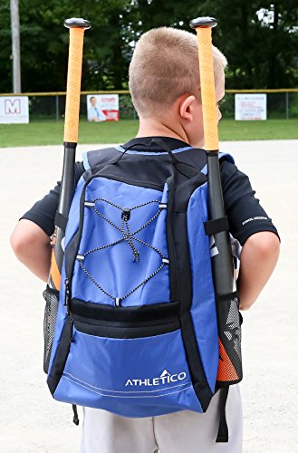Athletico Youth Baseball Bag - Bat Backpack for Baseball, T-Ball & Softball Equipment & Gear | Holds Bat, Helmet, Glove | Fence Hook - color: Blue