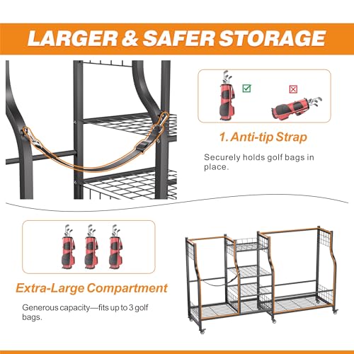 Ultrawall Golf Bag Storage Rack Organizer, Golf Bag Holder Stand for Garage, Golf Equipment Rack