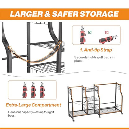 Ultrawall Golf Bag Storage Rack Organizer, Golf Bag Holder Stand for Garage, Golf Equipment Rack