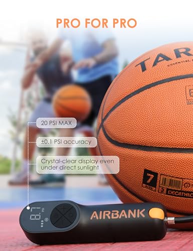 AIRBANK Electric Ball Pump MAKO, 4000mAh Basketball Pump, 20PSI Fast Smart Air Pump Inflation & Deflation with Accurate Pressure Gauge for Soccer, Football, Volleyball, Basketball, Balloon