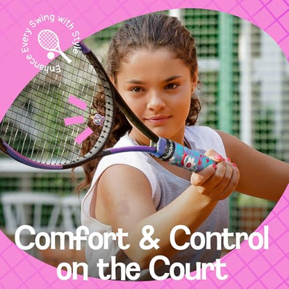 Racket Pets Kids Tennis Racket Dampener & Matching Overgrip Tape, Performance Shock Absorbing Dampener for Tennis Racket & Fun Animal Print Tennis Wrap Grip Tape - style: Unicorn
