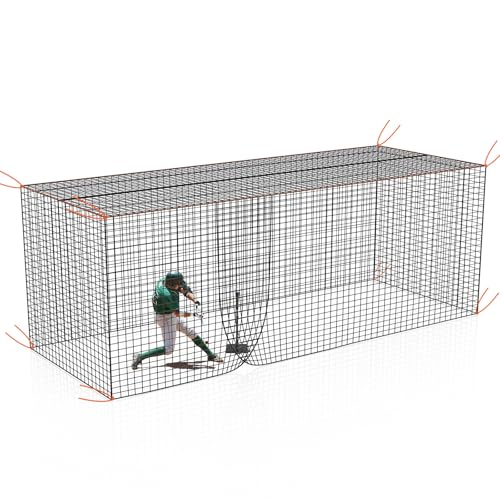 8x8x20 /10x10x35/12x12x55ft Heavy Duty Enclosed Batting Cage Net With Door, Only Net, No Poles and Frame, Professional Softball Baseball Nets for Batting and Pitching, Batting Cages for Backyard