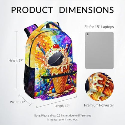 Hockey School Backpack for Boys, 17 Inch Kids Bookbag with Ice Hockey Print Lightweight Sports Schoolbag for Elementary Middle School - color: Black