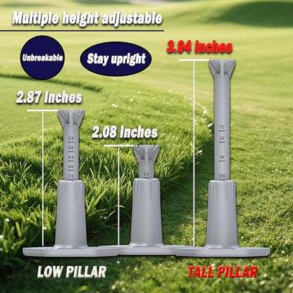 Adjustable Driving Range Golf Tee，Rubber Golf Simulator Tees for Mats，Indoor Golf & Outdoor Practice Accessories，3.9 Inch and 2.8 Inch （2 Pack Gray+2 High Struts）
