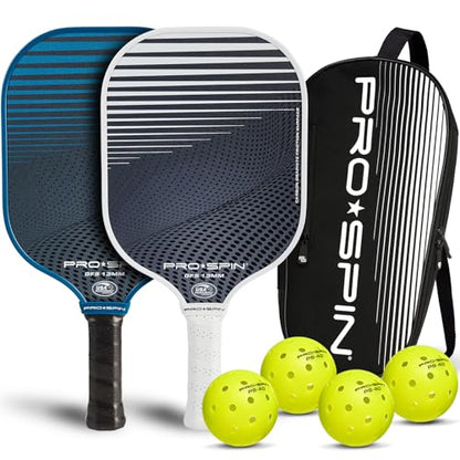 PRO-SPIN Carbon Fiber Pickleball Paddles Set of 2 | Lightweight Pickleball Set with Indoor/Outdoor Balls and Bag – Durable Pickle Ball Paddle Gift for Men, Women & Families - color: 2-Player Set | Blue/White