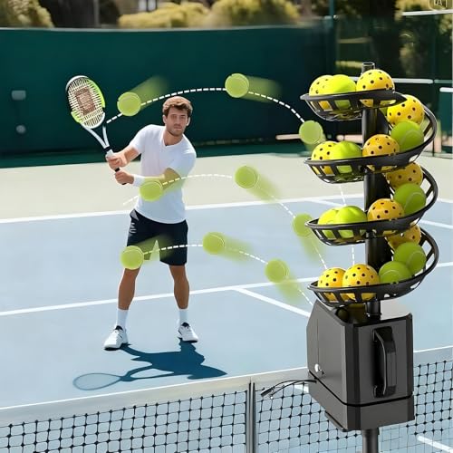 Automatic Tennis Ball Machine, Portable Remote Control Tennis Ball Server Machine, Adjustable Height (60~105cm) & Angle, Smart Ball Thrower