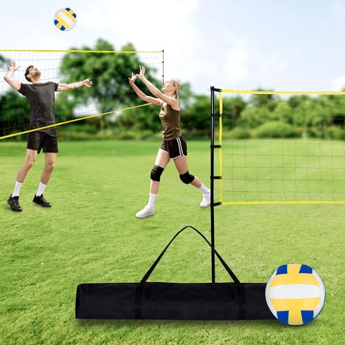 Heavy Duty Volleyball Net Set - Official Size Portable Volleyball Net for Backyard - Volleyball & Carrying Bag Included
