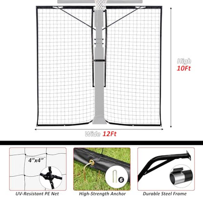 KATOP Heavy Duty Basketball Yard Guard Defensive Net System 12FT x 10FT, UV-Resistant Basketball Barrier Net - style: 5"x5"or 6"x6" pole