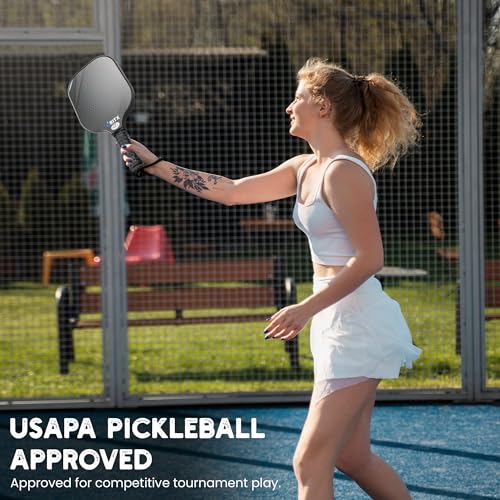 Pickleball Paddle Set | 2 Lightweight Pickleball Rackets w/Fiberglass Surface & 5-Inch Non-Slip Handle, 4 Balls, 1 Carry Bag | USAPA Approved Set for Men & Women - color: Black