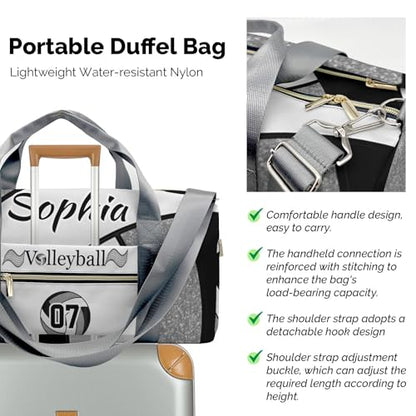Personalized Custom Volleyball Gray Print Travel Duffel Bag Large Capacity Multifunctional Sports Daypack with Name - color: Volleyball 4