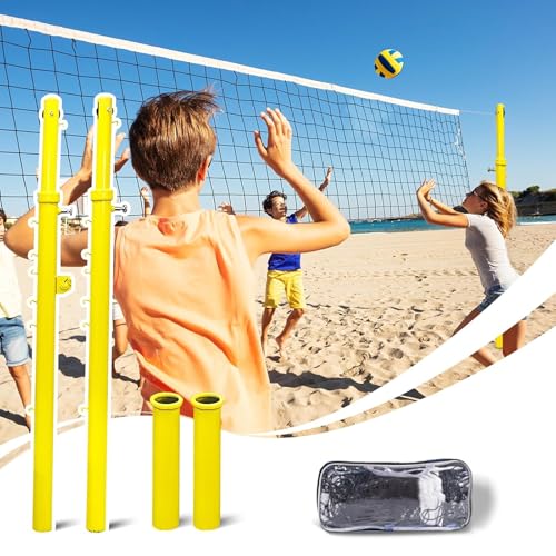 Volleyball Net System Indoor&Outdoor Use,Professional Volleyball Nets Pole,Heavy Duty Volleyball/Badminton Net and Poles Heights Adjustable,for Adults Kids Use School Backyard Stadium