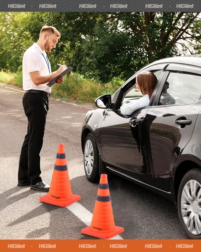 HiGiant [4 Pack] Collapsible Traffic Safety Cones 18 Inch, Orange Pop-up Cones with Reflective Collar, Caution Cones for Road Driving Practice and Parking Lot - size: 18inch