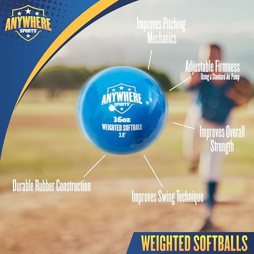 Anywhere Sports Weighted 16 oz Training Softballs - Hitting & Pitching for All Skill Levels - Improve Power and Mechanics with Weighted Softball Training Balls, 3.8” Diameter, Set of Six Balls