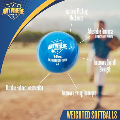 Anywhere Sports Weighted 16 oz Training Softballs - Hitting & Pitching for All Skill Levels - Improve Power and Mechanics with Weighted Softball Training Balls, 3.8” Diameter, Set of Six Balls