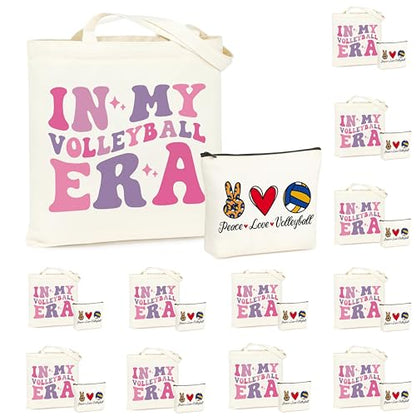 24 PCS Volleyball Team Gift Set, In My Volleyball Era Canvas Tote Bags & Makeup Bags, Bulk Party Favors for Teen Girls, Players, Senior Night