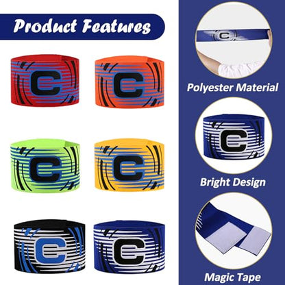 12 Pieces Captain Armbands for Soccer Football Soccer Youth Captain Arm Bands Elastic Adjustable Armbands for Sport Team Badges