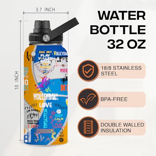 Volleyball Water Bottle 32oz Volleyball Stainless Steel Tumbler Volleyball Insulated Bottles For Men Women Volleyball Gifts For Volleyball Lover Player Fan Coach - color: Volleyball