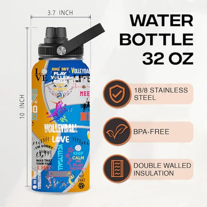 Volleyball Water Bottle 32oz Volleyball Stainless Steel Tumbler Volleyball Insulated Bottles For Men Women Volleyball Gifts For Volleyball Lover Player Fan Coach - color: Volleyball