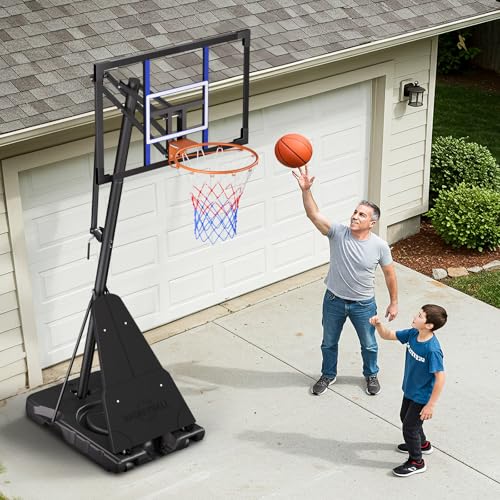 Asbest Basketball Hoop Outdoor Portable 44 Inch Backboard, 5.3-10FT Adjustable Goal System with Wheels for Kids, Teens & Adults, Backyard & Driveway