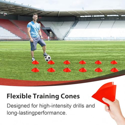 Portable Soccer Goal, Detachable 12x6 FT Soccer Goals Net for Backyard, Quick Setup Training Equipment with 1 Carry Bag, 12 Training Cones - color: Red