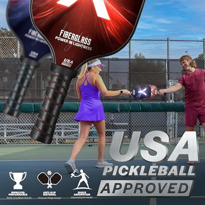 MASTERY MART Fiberglass Pickleball Paddles, Lightweight, 2 Paddles & 4 Balls & 2 Towels & 2 Grip Tape & Portable Bag, Family & Friends