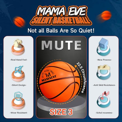 Silent Basketball Size 5 and Size 3, New Upgraded Grooved Airless Indoor Basketball, Non-derforming Package, Real Feel & Bounce Like Official Ball, Quiet Dribbling Indoor Training - size: Size3