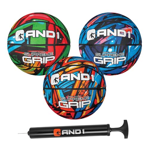 AND1 Mini Basketball Pack Set for Kids (Deflated w/Pump Included): - 7-Inch Premium Youth Size Basketballs, Easy to Grip - color: Supreme Grip, size: 3