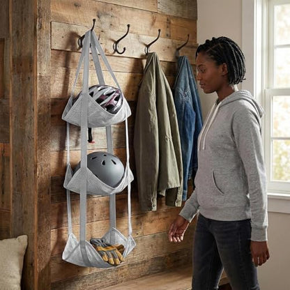 Basketball Holder Bag, Space-Saving Design, 83x33x33cm, 3 Tier Over The Door Ball Holder Bag, Soccer Equipment Organizer Bags, Quick Access Design, for Volleyball Football Gym - color: Gray