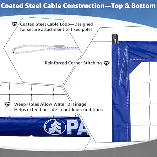 Park & Sun Sports Regulation Size Indoor/Outdoor Professional Volleyball Net with Steel Cable Top and Bottom, Blue, One Size