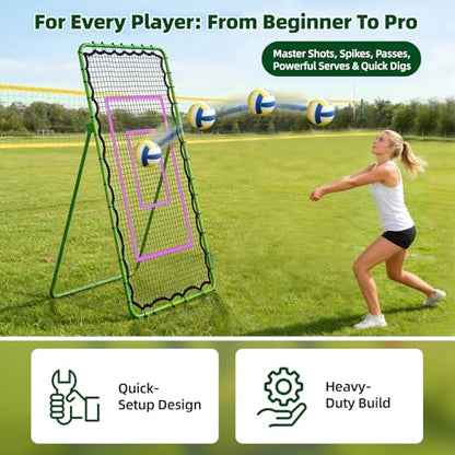 Volleyball Rebounder Net 7x4 FT, Adjustable Volleyball Training Equipment for Backyard Outdoor Solo Practice, Heavy-Duty 45-Layer Net with Ground Stakes & Target Belt