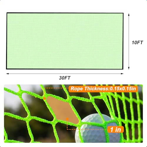 Gagalileo Golf Net for Hitting Cage - High Impact Replacement Practice Netting Easy Assemble Durable Nylon PE Blend for Backyard Indoor Garage Driving Chipping Training 10x10ft to 10x40ft