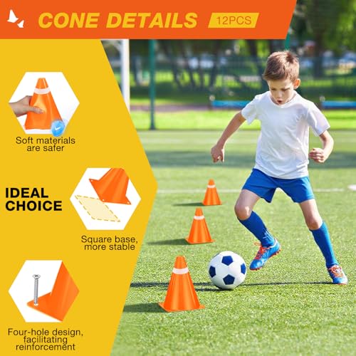 12 Pack 7 Inch Orange and White Cones Versatile Parking Cones,Traffic Cones,Dog Agility Cones,Soccer Cones for Training for Field,Driveway,Event Use