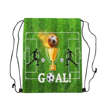 Castle Fairy Football Trophy Drawstring Bags,Modern Sports Game Drawstring Backpack for Gym Lover,Abstract Soccer Field Large Capacity Sackpack - color: Green Golden