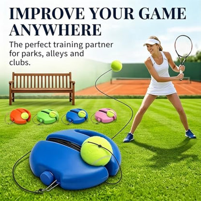 Tennis Practice Rebounder with String, Solo Tennis Trainer Rebound Ball Kits, Multifunction Tennisball Training Baseboard for Outdoors, in The Garden, in The Park - color: Blue+Ball