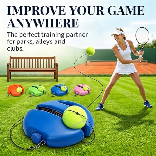 Tennis Practice Rebounder with String, Solo Tennis Trainer Rebound Ball Kits, Multifunction Tennisball Training Baseboard for Outdoors, in The Garden, in The Park - color: 2pcs*Blue+Ball