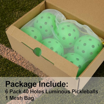 Pickleball Balls, Outdoor Glow in The Dark Pickleballs with Mesh Bag, Luminous Gifts, Light Up Green, High Visibility & Durable for Training