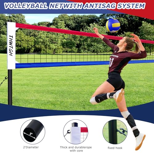 2025 Upgraded Portable Outdoor Volleyball Net Set with Adjustable Height Aluminum Poles, Volleyball Net for Backyard, Anti-Sag Design, Portable Volleyball Net for Backyard,Grass and Beach