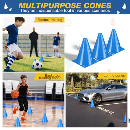 36pcs Cones 7 Inch Soccer Cones and Plastic Traffic Cones, Durable Cones for Sports Training, Ideal for Soccer, Basketball, Football, Skating, and Agility Drills Practice - color: blue