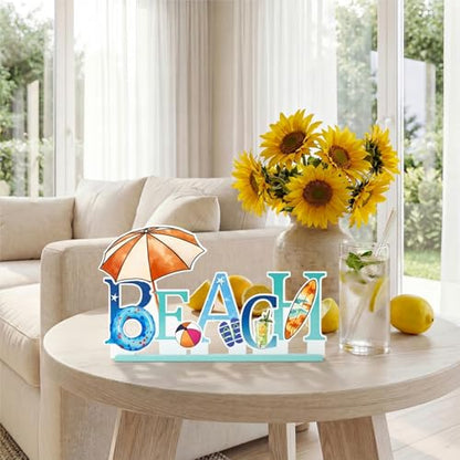 Smile Summer Indoor Decorations Wooden Decor, Beach Hawaii Style, Sign for Home Tabletop Centerpiece Mantel Shelf Fireplace - style: Letter Beach