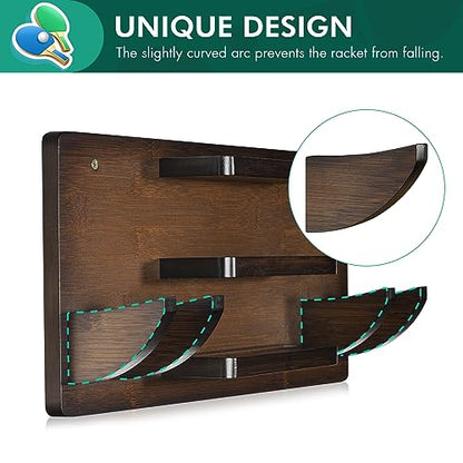 Ping Pong Paddle Holder Wall Mounted Table Tennis Racket Display for 6 Paddles and 12 Balls Storage, Ping Pong Accessories Organizer in Game Room, Man Cave, Bar Room, Garage, Office, Home